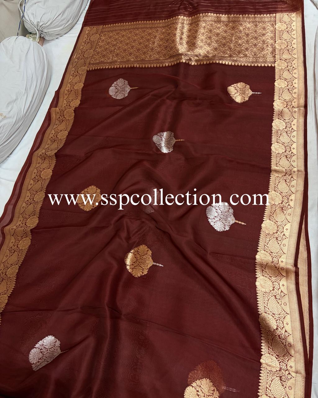 Maroon Pure Kora Silk Banarasi Saree