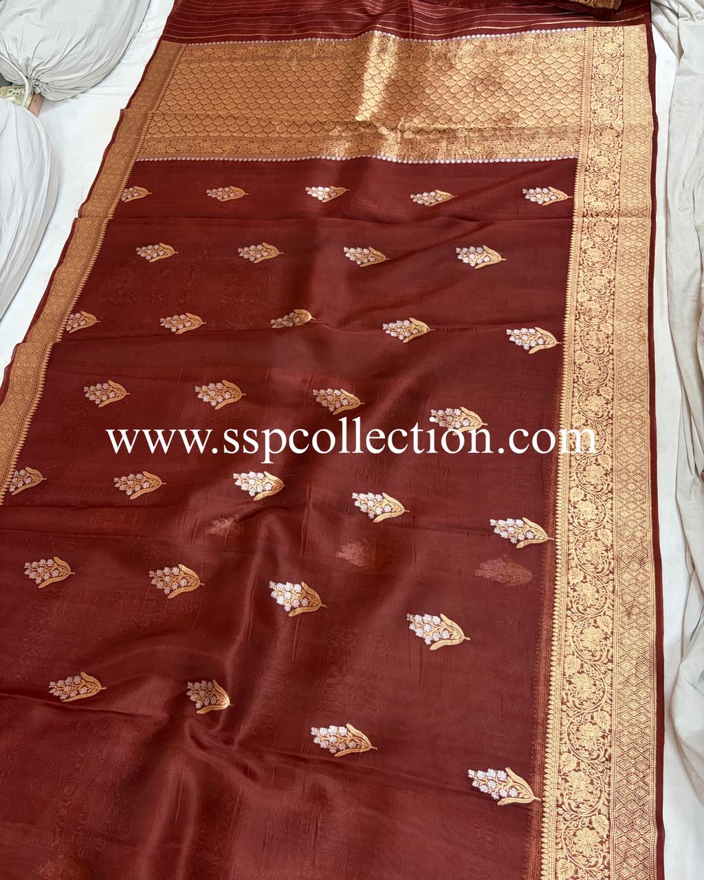 Maroon Pure Kora Silk Banarasi Saree