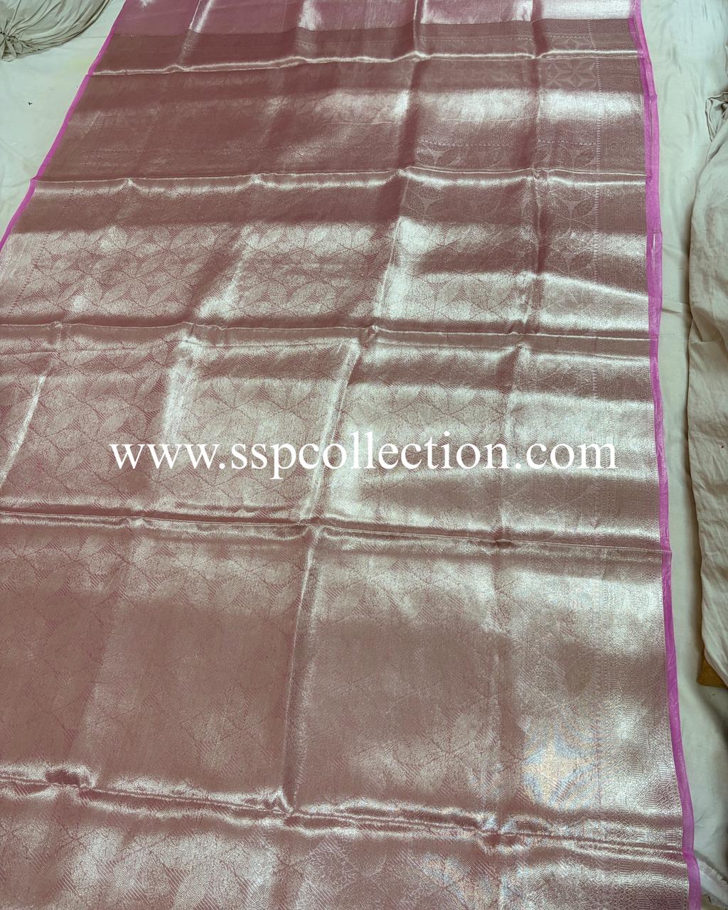 Fuchsia-Pink Pure Silver Tissue Silk Brocade Banarasi Saree