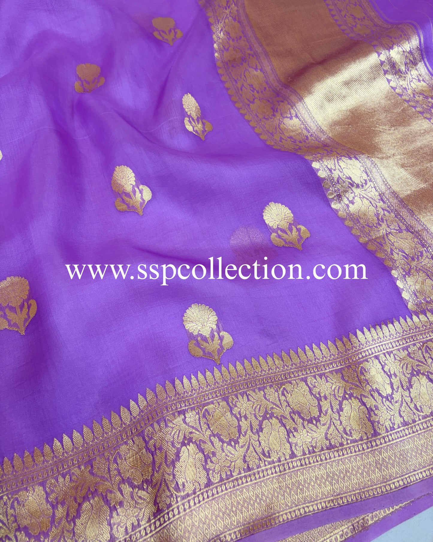 Lavender Pure Kora Silk Banarasi Saree