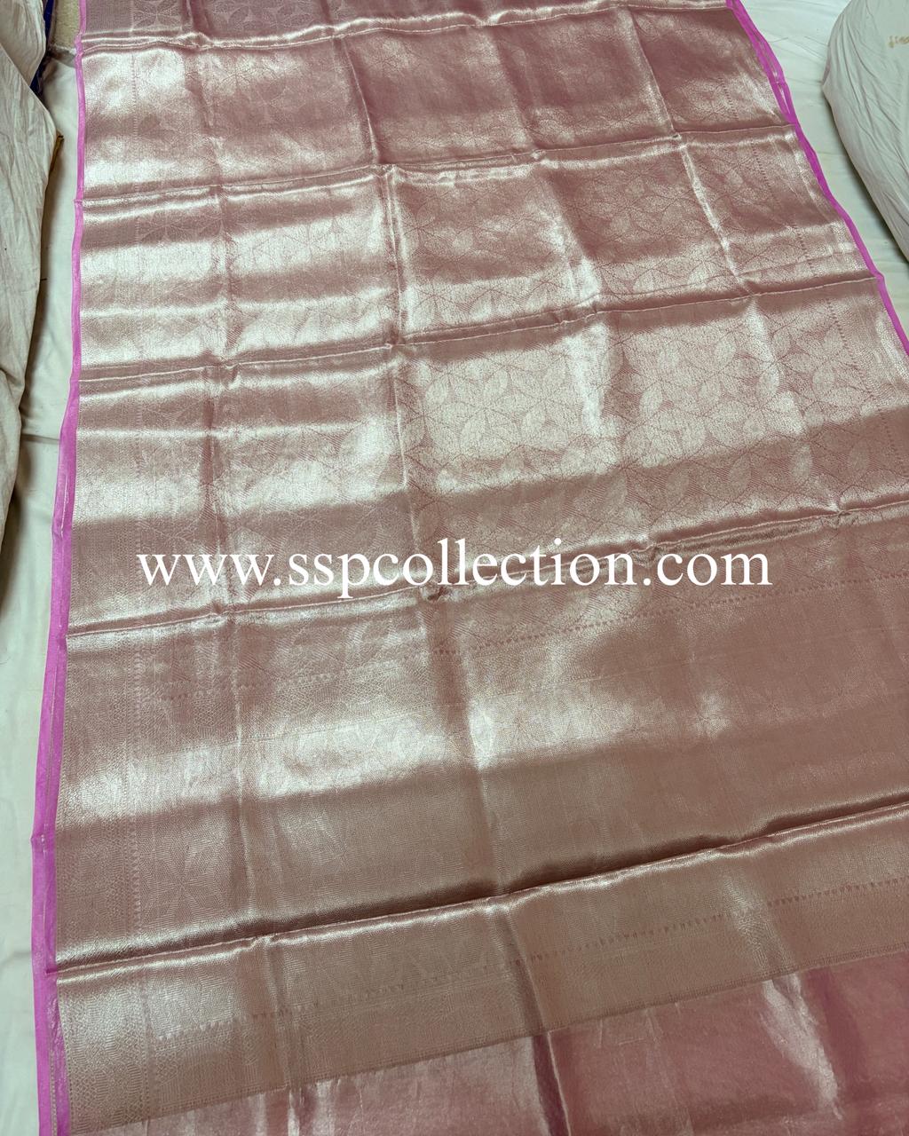 Fuchsia-Pink Pure Silver Tissue Silk Brocade Banarasi Saree