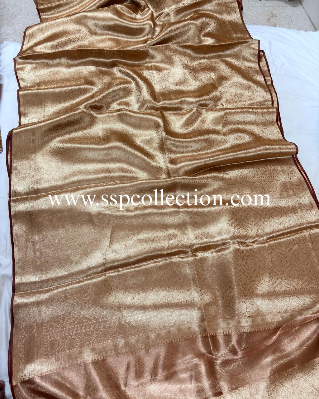 Maroon Pure Molten Tissue Silk Brocade Banarasi Saree