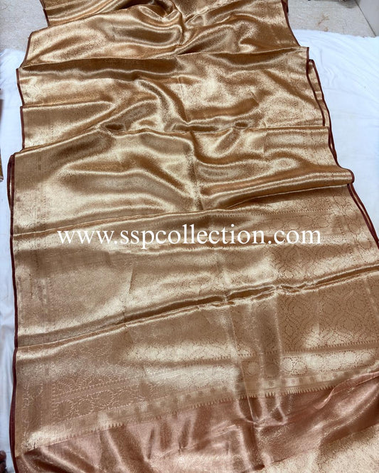 Maroon Pure Molten Tissue Silk Brocade Banarasi Saree