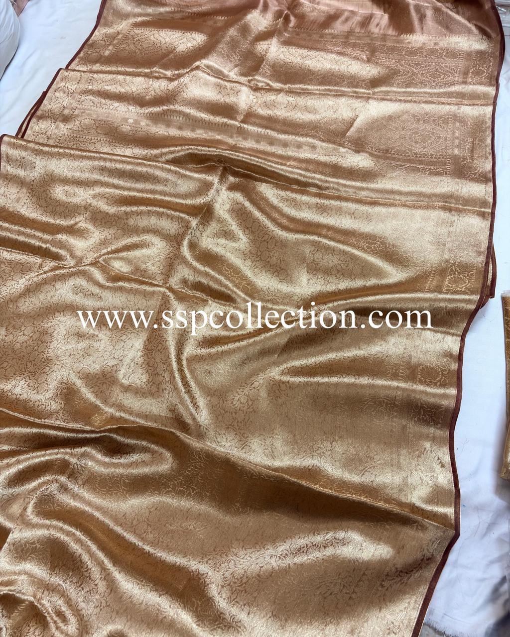 Maroon Pure Molten Tissue Silk Brocade Banarasi Saree