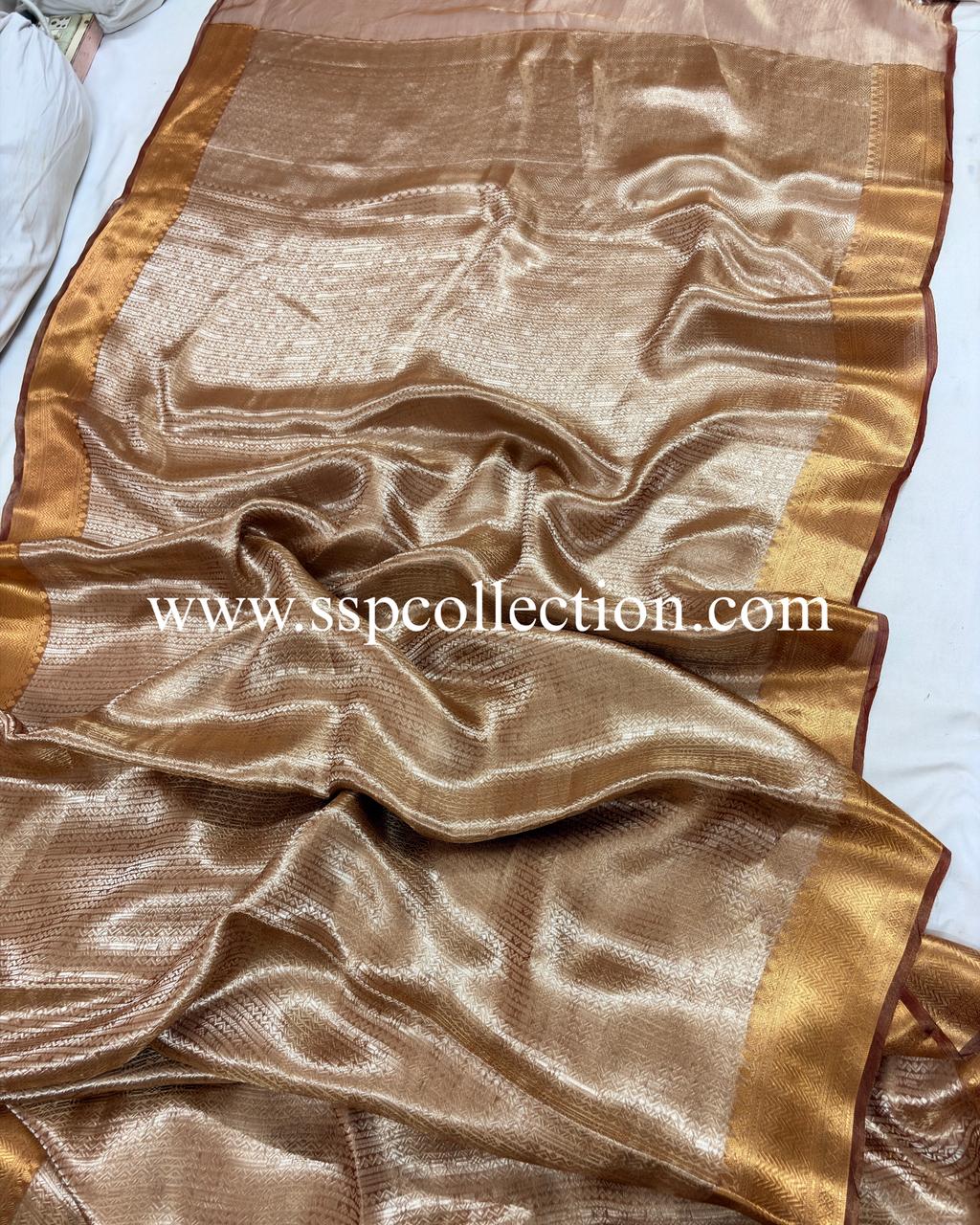 Maroon Pure Molten Tissue Silk Brocade Banarasi Saree
