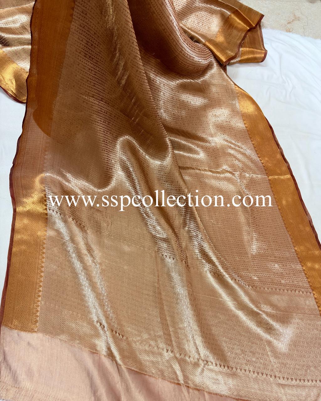 Maroon Pure Molten Tissue Silk Brocade Banarasi Saree