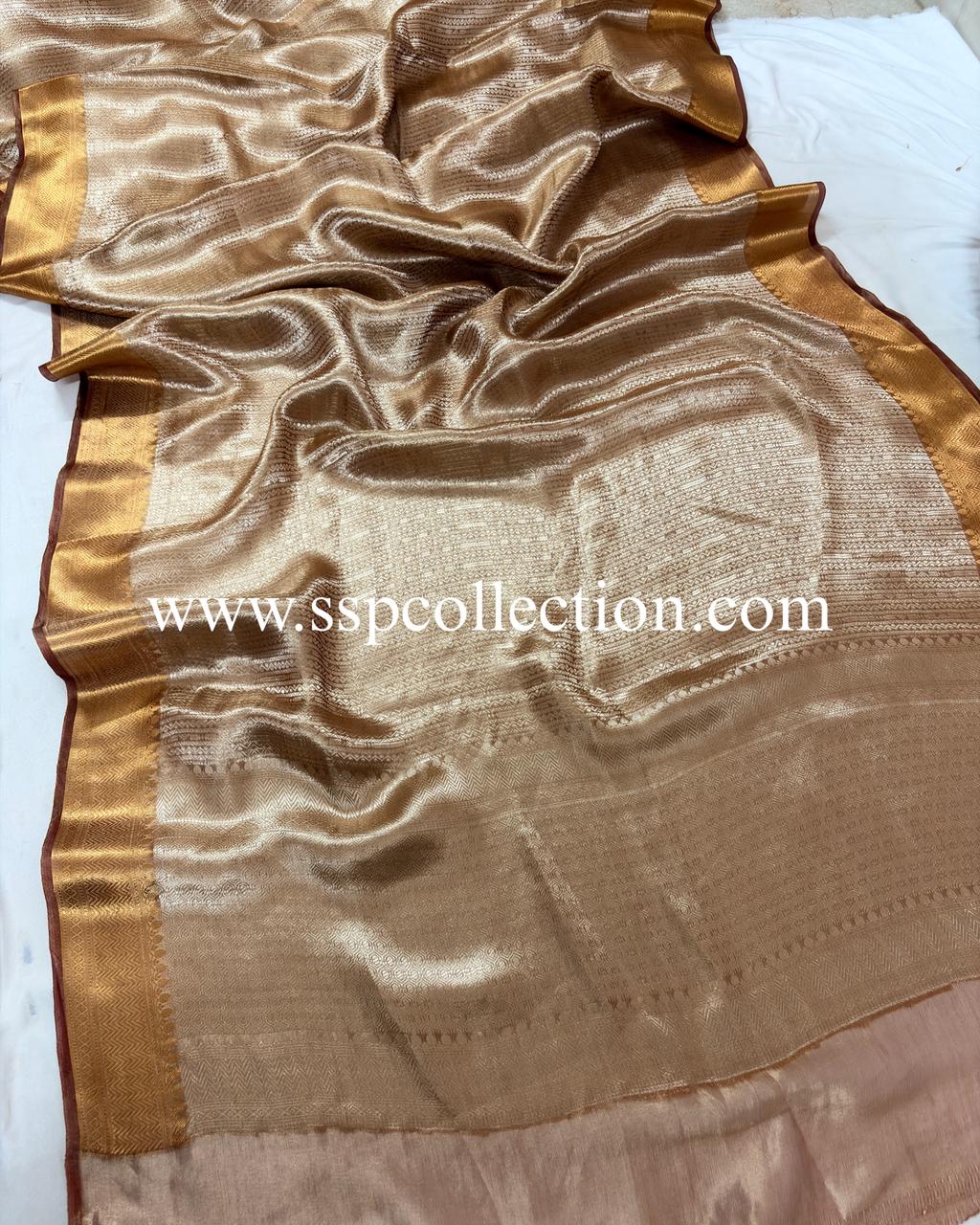 Maroon Pure Molten Tissue Silk Brocade Banarasi Saree