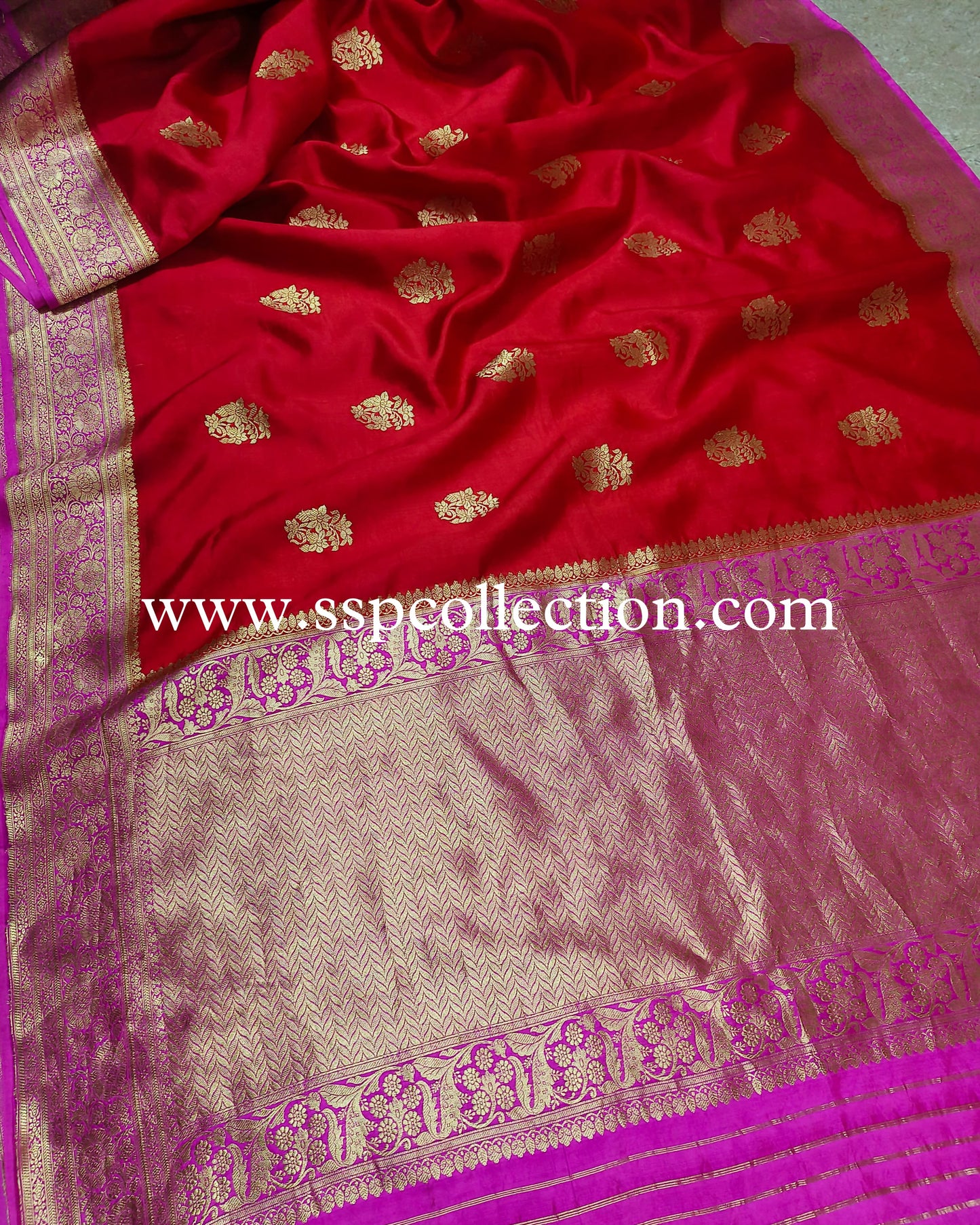 Red-Pink Pure Mango Silk Banarasi Saree