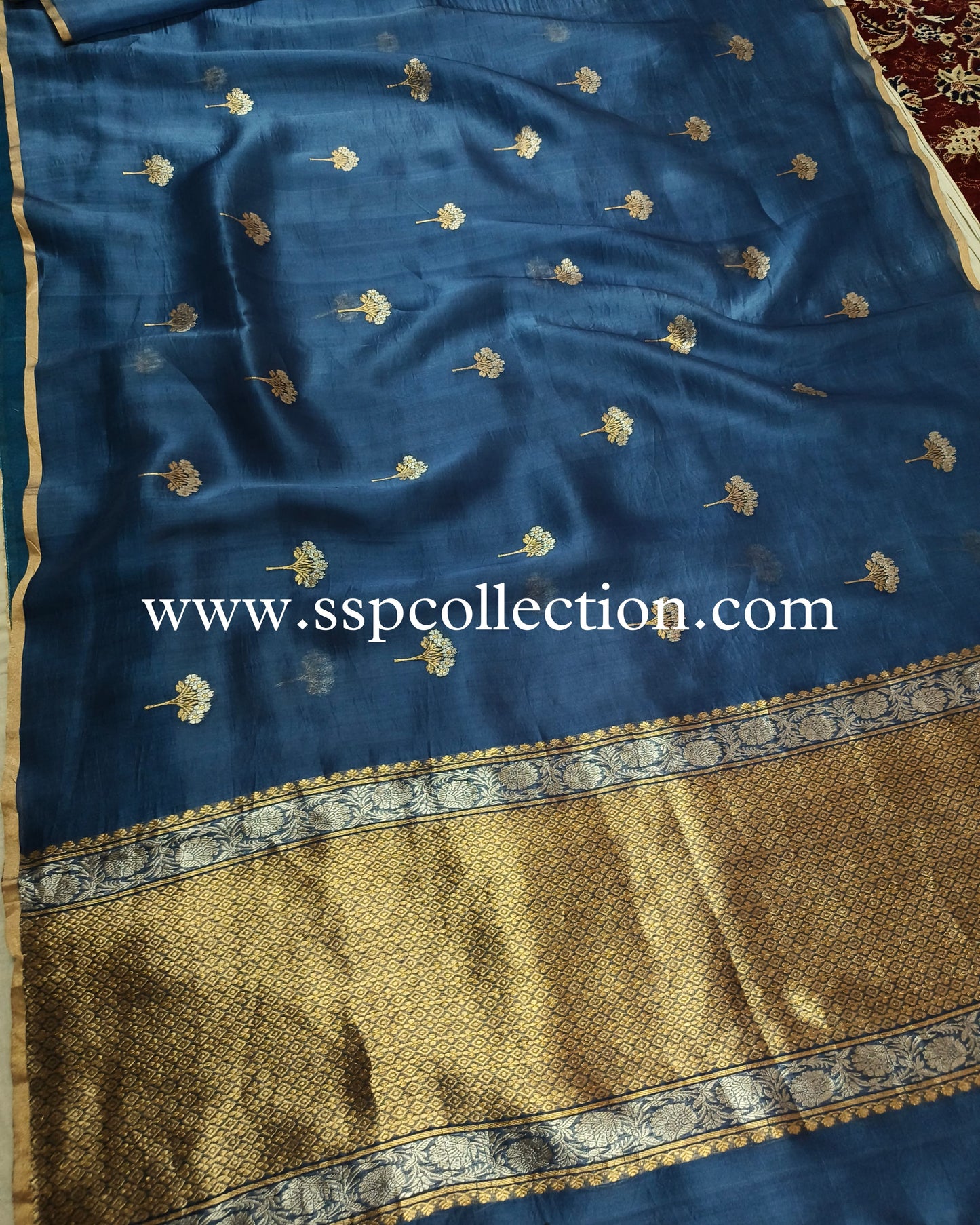 Yale-Blue Pure Kora Silk Banarasi Saree