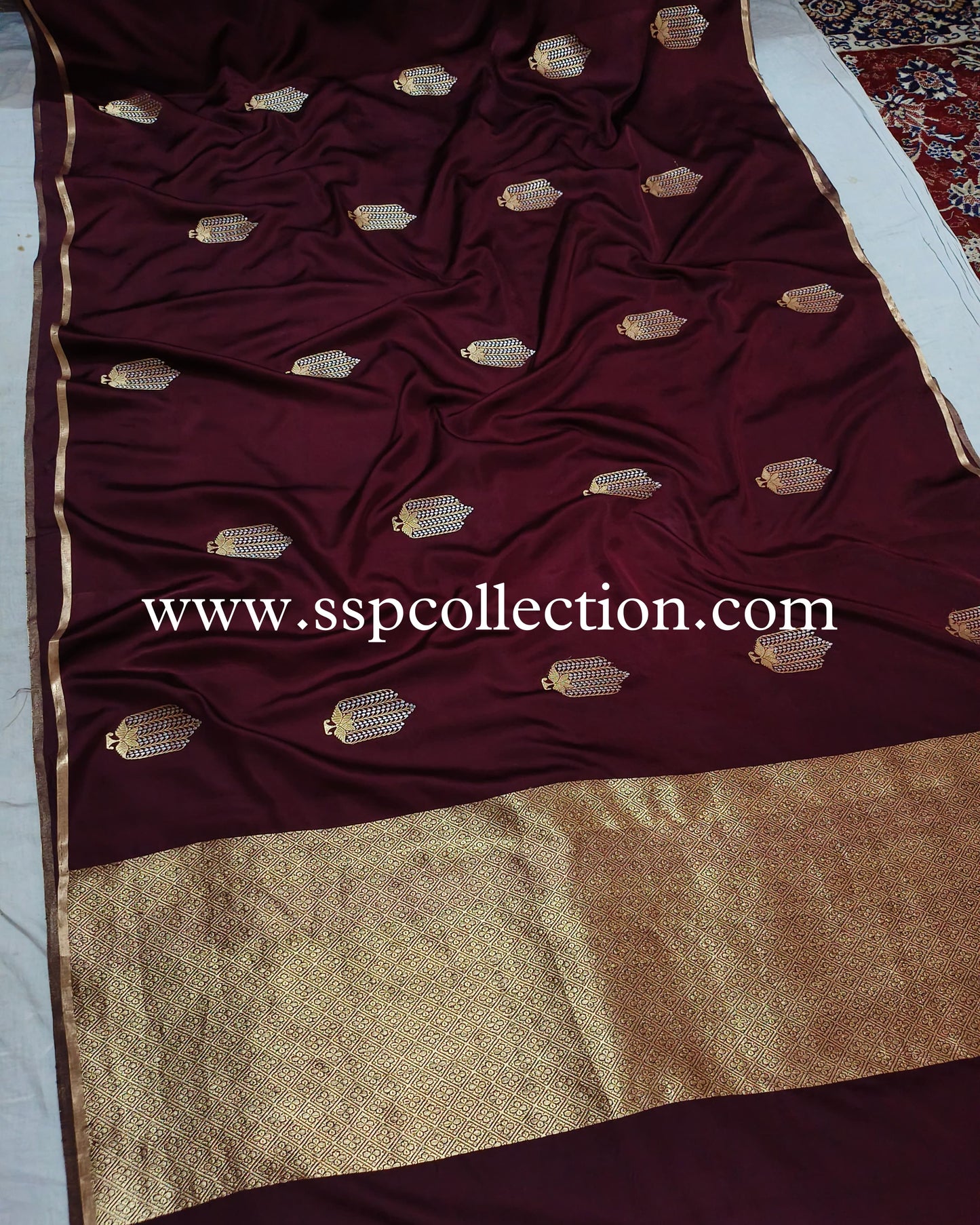 Dark-Brown Pure Mulberry Silk Alfi Banarasi Saree