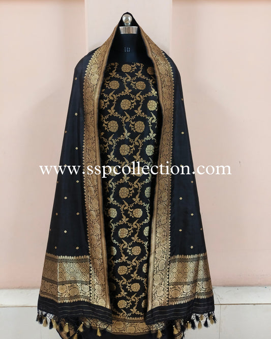 Black Pure Katan Silk Banarasi Suit
