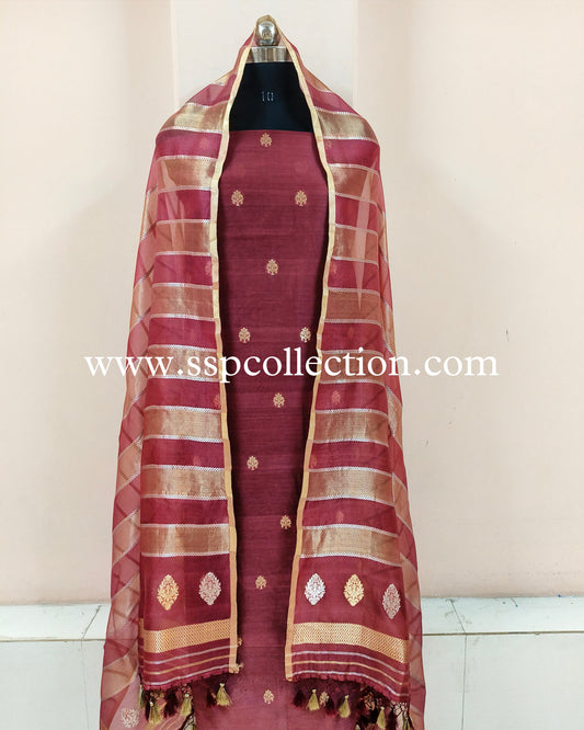 Dark-Rose Handwoven Pure Banarasi Suit