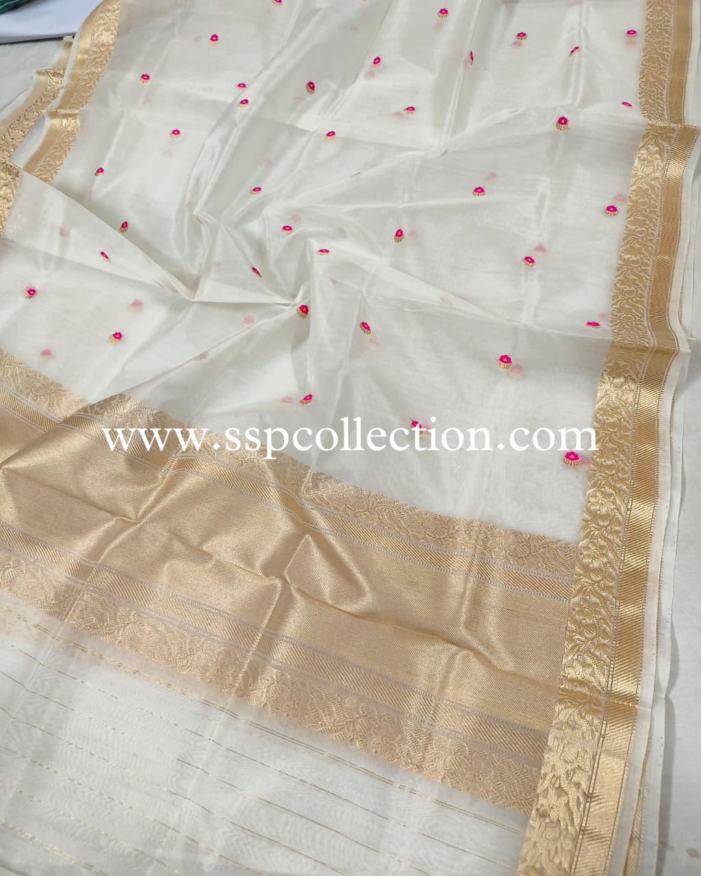 White Pure Kora Silk Meenakaari Banarasi Dupatta