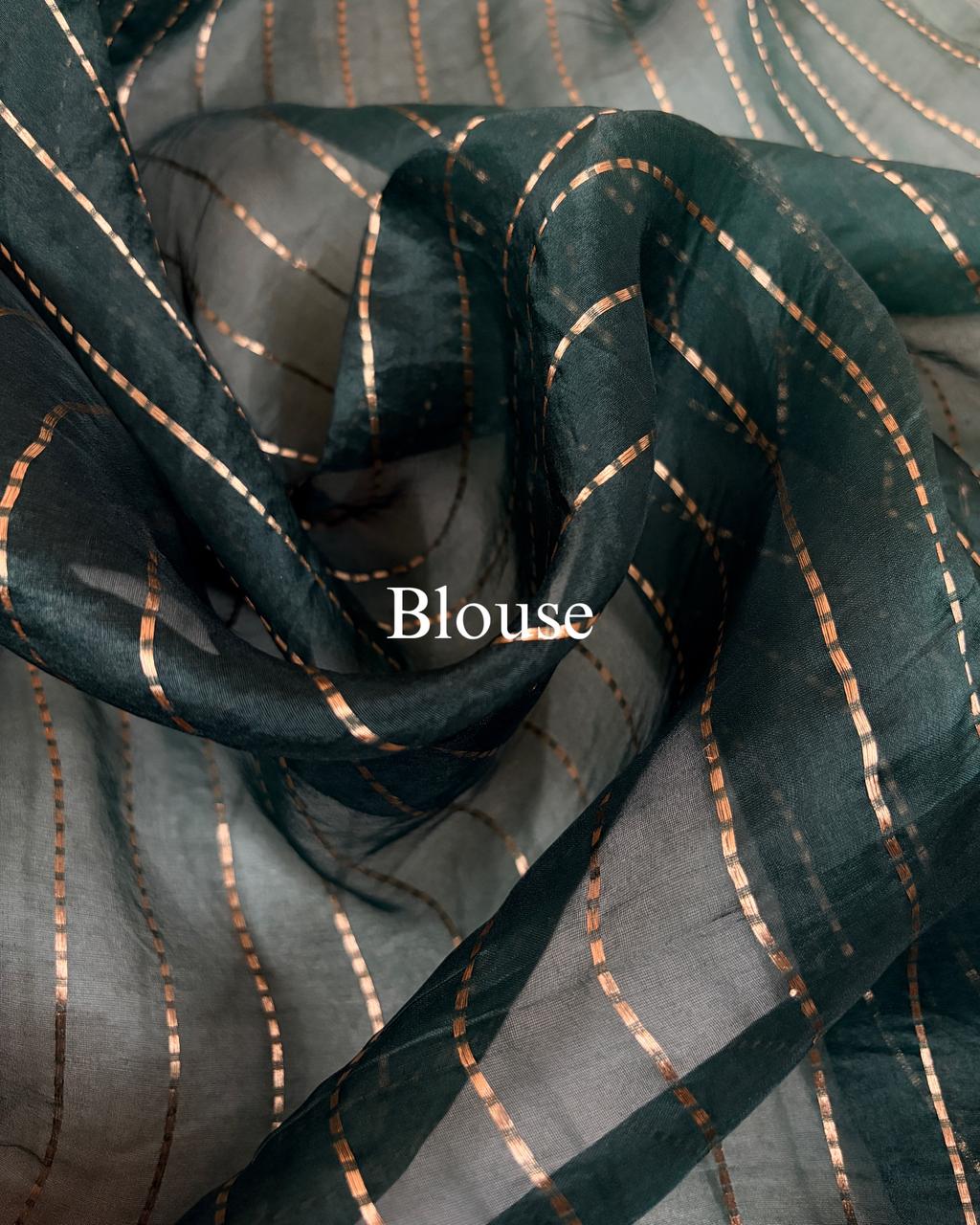Dark-Green Pure Kora Silk Banarasi Saree